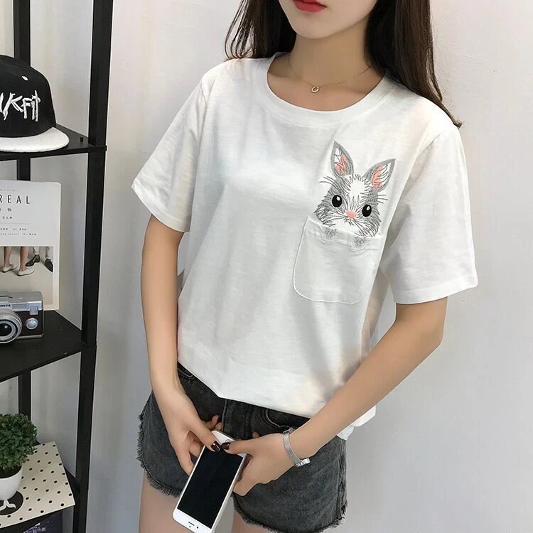 Girls Women Summer Clothes Fashion Korean Short Sleeve Loose Base T-shirt  Tops