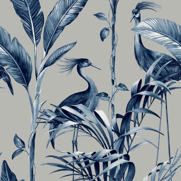 Belgravia Azzurra Blatt Reiher Tropische VöGel BläTter Wedel Tapete Blau 9506-image