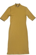 Urban Outfitters Dress S Yellow Mustard Ribbed Mock Neck Midi Lettuce Edge Slim