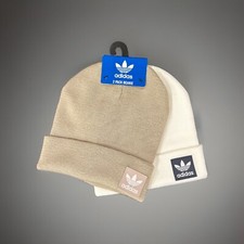 adidas MEN'S C 2PK GROVE BEANIE BEANIE WONDER BEIGE/WHITE/WHITE ONIX NWT