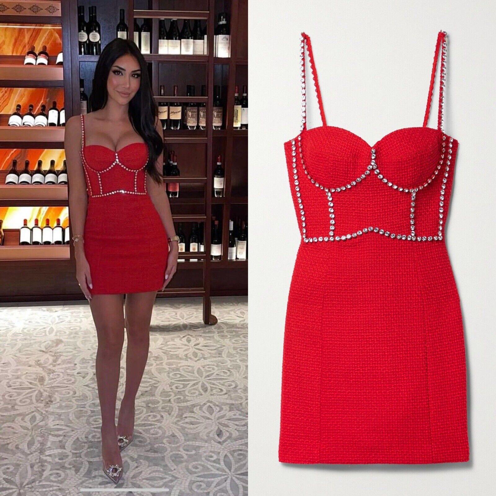 AREA Nyc Crystal Stitched Bustier Wool Mini Dress… - image 1