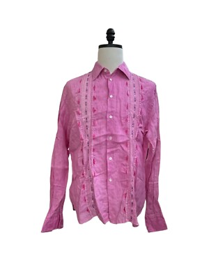 Ermanno Scervino Mens Pink Embroidered, Fringe Button-Up Shirt Size IT56/XXXL