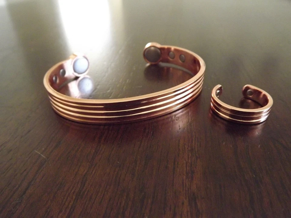 Brazalete magnético de cobre puro terapia del dolor artritis brazalete y anillo ajustable conjunto Foto 4 de 4
