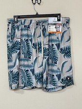 Hurley Men  s Ivory  Green Leafs Print Comfort Smooth Lining Swim Shorts s XXL