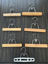 Lot of 6 Vintage Wooden Hangers  1 Plastic Hangers for Pants  Skirts 7 Total 