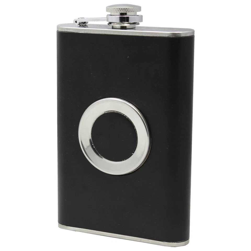 NEW 8 oz Stainless Steel FLASK  Leather Wrapped SS Funnel & Shot Glass Built In - Image 4 of 4