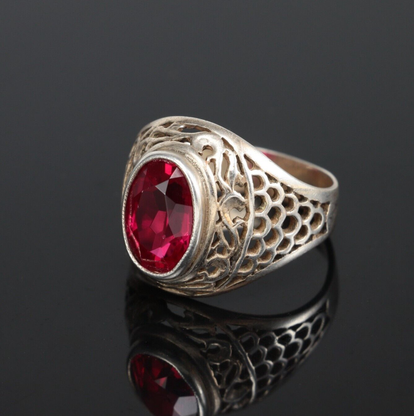 Soviet gilded silver ring with ruby 875 USSR - image 1
