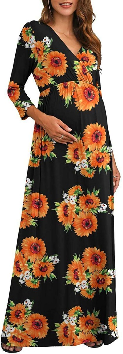 Xpenyo Women's Casual Maternity Maxi Dress V Wrap Baby Shower