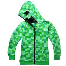 Image of Kids Boys Minecrafts Creeper Zip Up Hooded Sweatshirt Green Coat Jacket Outwear