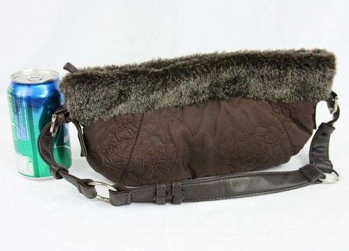 Vintage Chateau Faux Fur Trim Embroidered Purse Clutch Small Bag Brown Y2K 1990s - Picture 8 of 8
