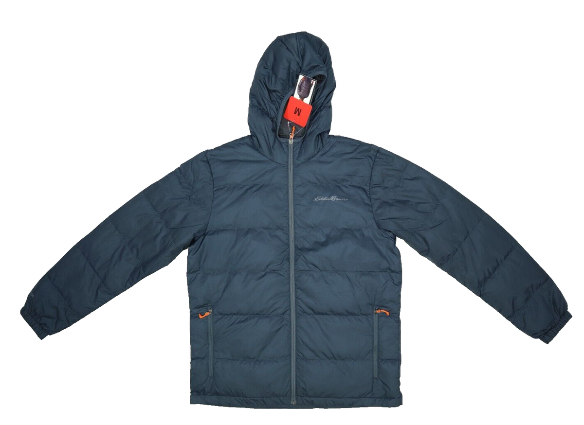 Eddie Bauer Wide Channel Hooded Down Jacket Full Zip Dark Gray