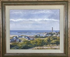 Pintura al óleo original de Febo Aycardo listado pueblo del Faro Uruguay en marco