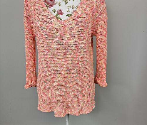 Witchery women's orange jumper long sleeved open weave cotton knit V-neck Size M - Picture 3 of 10