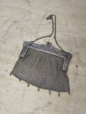 Antique Vintage German Silver Chain Mesh Flapper Purse w/ Floral Design Frame