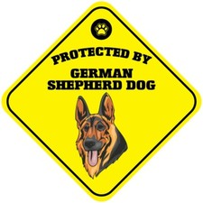 Yellow Aluminum Crossing Sign Protected by German Shepherd Dog Cross Xing