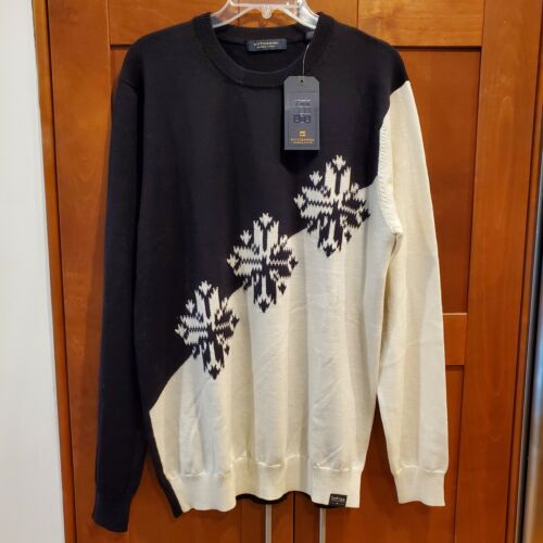 NEW $175 Scotch & Soda Wool Sweater mens Size M Colorblock Snowflake Intarsia - Picture 2 of 8