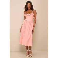 Lulus Lovely Weather Pink Peach Embroidered Bustier Midi Dress Boho Eyelet S