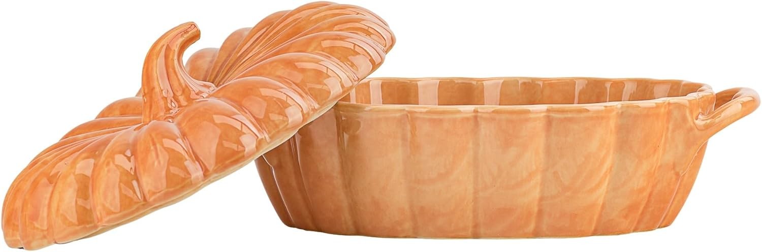 10 Strawberry Street Pumpkin Patch Oval Covered Casserole, Orange