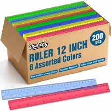 Duchong 200 Pcs Rulers Bulk, 12 Inch Plastic Assorted Color Clear Rulers Inches