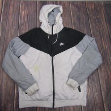 Nike Jacket Mens Large Gray Black White Hooded Full Zip Windbreaker Colorblock