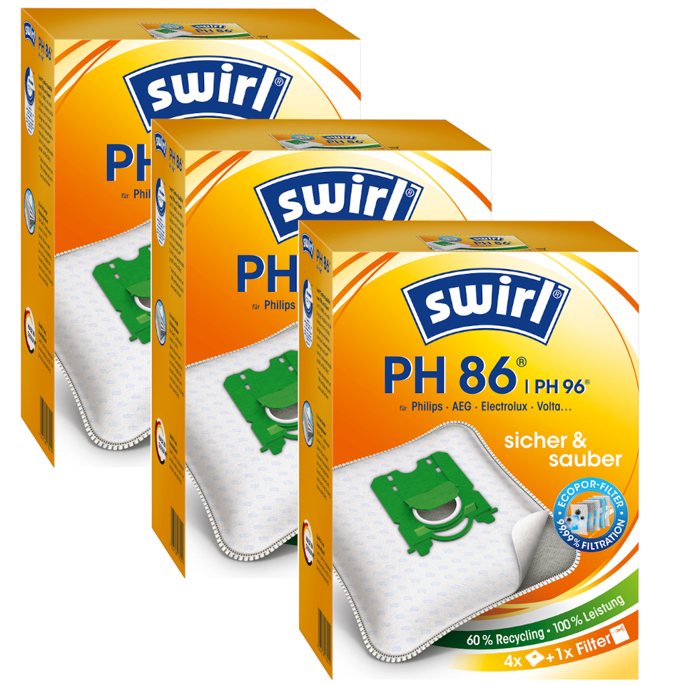 12 Sacchetti Swirl PH86 Per Philips FC8021/8022/8023 - Con Filtri Ipoallergenici MicroPor Plus