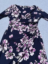 Lauren Ralph Lauren Floral Faux Wrap Dress Navy Pink Ruched Sheath Women’s 6
