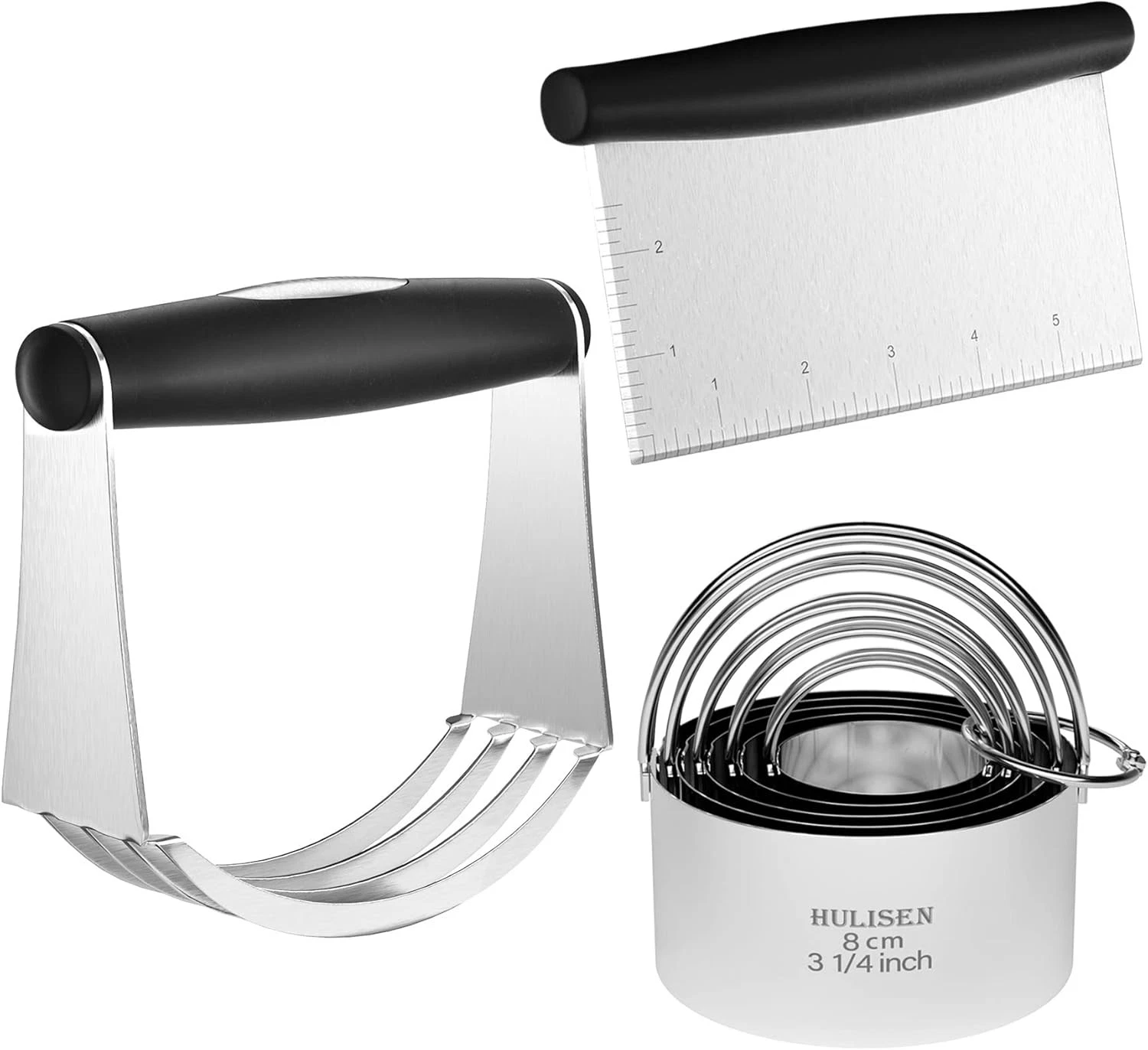 HULISEN Stainless Steel Biscuit Cutter Set 3PCS | Dough Blender Pastry Scraper
Opens in a new window