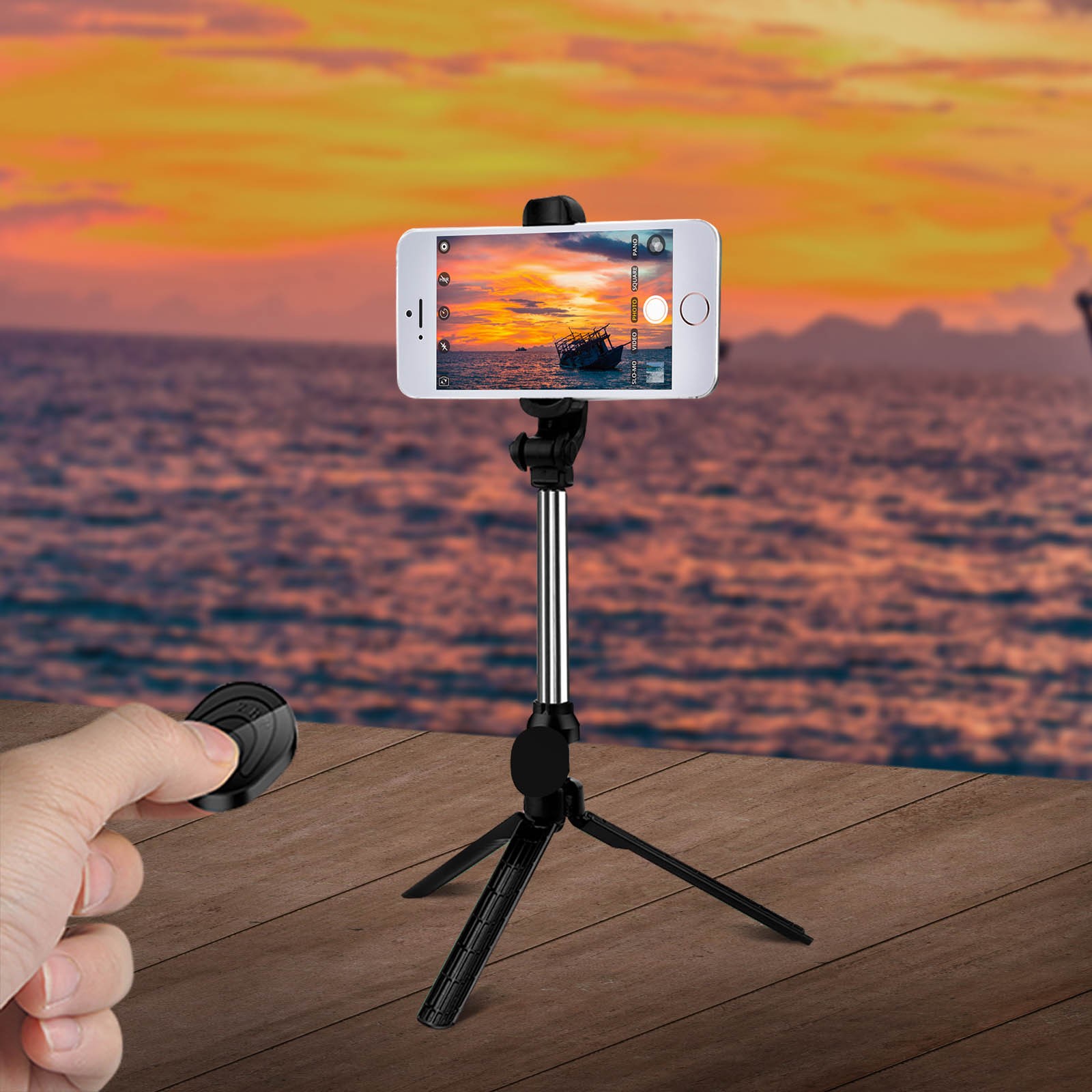 Perche selfie smartphone Bluetooth noir 2 en 1 extensible avec trépied