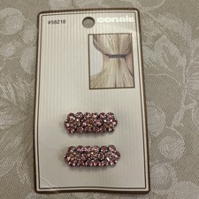 Vintage Conair French Couture Hair Clip 2pack PINK Rhinestone Silver Barrette