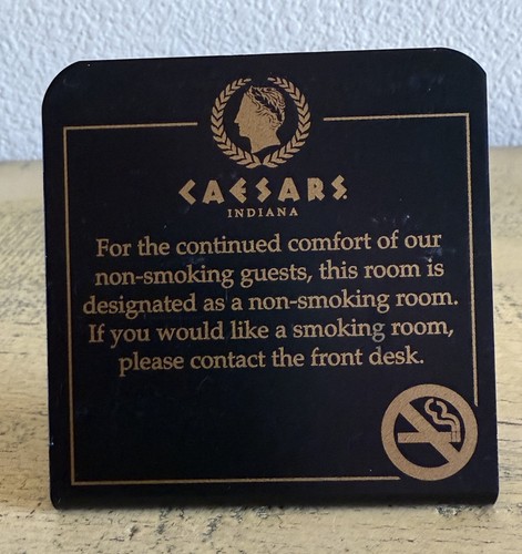 Caesars Indiana No Smoking Room Table Sign Black Gold