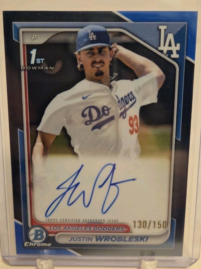 Justin Wrobleski 2024 1st Bowman Chrome RC Blue Refractor Auto 130/150 Autograph