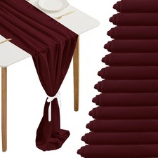 12 Packs Burgundy 10Ft Chiffon Table Runner 27x120 Inches Sheer Chiffon Table...