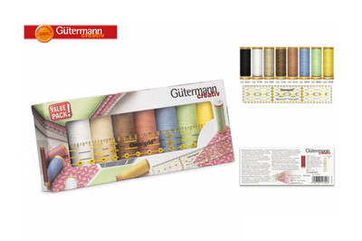 Gutermann Nähgarn-Set: Baumwolle: 8 x 100 m: mit Universallineal, hell