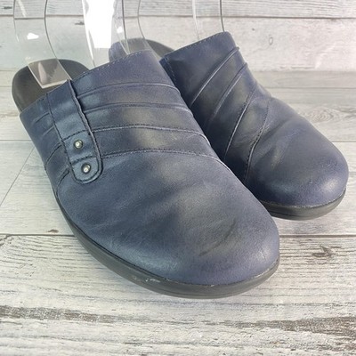 Clarks Bendables Shoes Womens 9M Blue Leather Mule Clog Slip On Comfort Walking