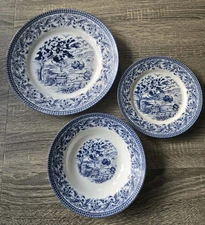Royal Heritage Country Cottage Place Setting Dish Set of 3 Cobalt Blue Porcelain