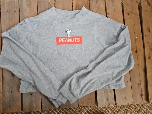 Peanuts 2018 Worldwide LLC Cropped Grey Snoopy Tee Shirt Sz M Long Sleeved