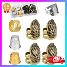 Thimbles for Hand Sewing, 8 PCS Sewing Thimble Kit, Metal Finger Protectors, Thi
