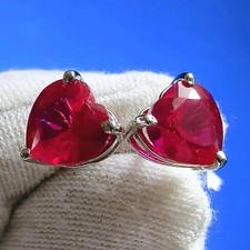 2Ct Heart Lab Created Red Ruby Solitaire Stud Earrings 14K White Gold Plated