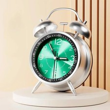 4.5Inch Twin Bell Loud Alarm Clock Metal Frame 3D Dial with Backlight Battery