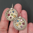 Sterling Silver Modernist Statement Earrings Colorful Cabochon Stones Handmade
