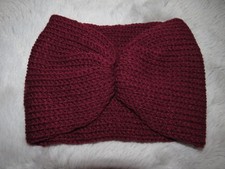 ~Warmes breites Strick Woll Stirnband~handgestrickt/dehnbar~in weinrot~Neu