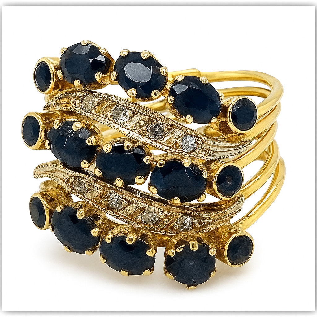 Anillo de oro bicolor 750 de 18 quilates con zafiro y diamantes anillo multibanda RG 56