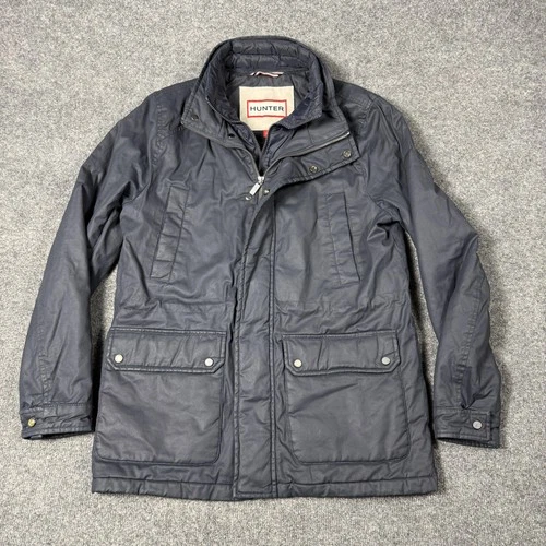 Hunter Coat Mens Medium Blue Robert Waxed Canvas Parka Full Zip Insulated Lined - product listing photo