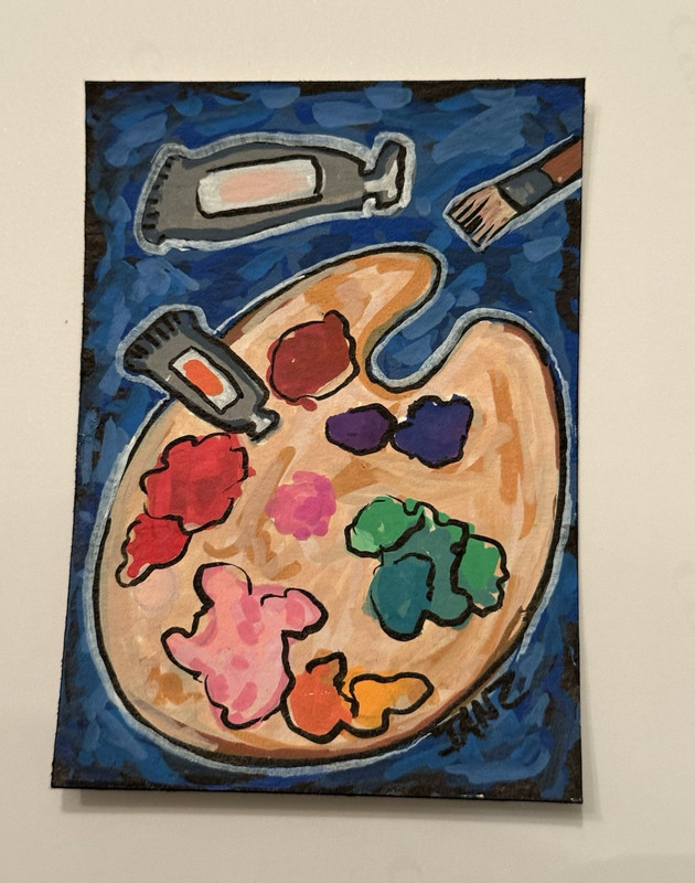ACEO Original Doodle Art Palette Painting w/ Paint & Brush by Janay Charles