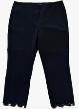 New Women's Adrianna Papell Stretch Black Dress Cropped Pants Lace Trim Size 10