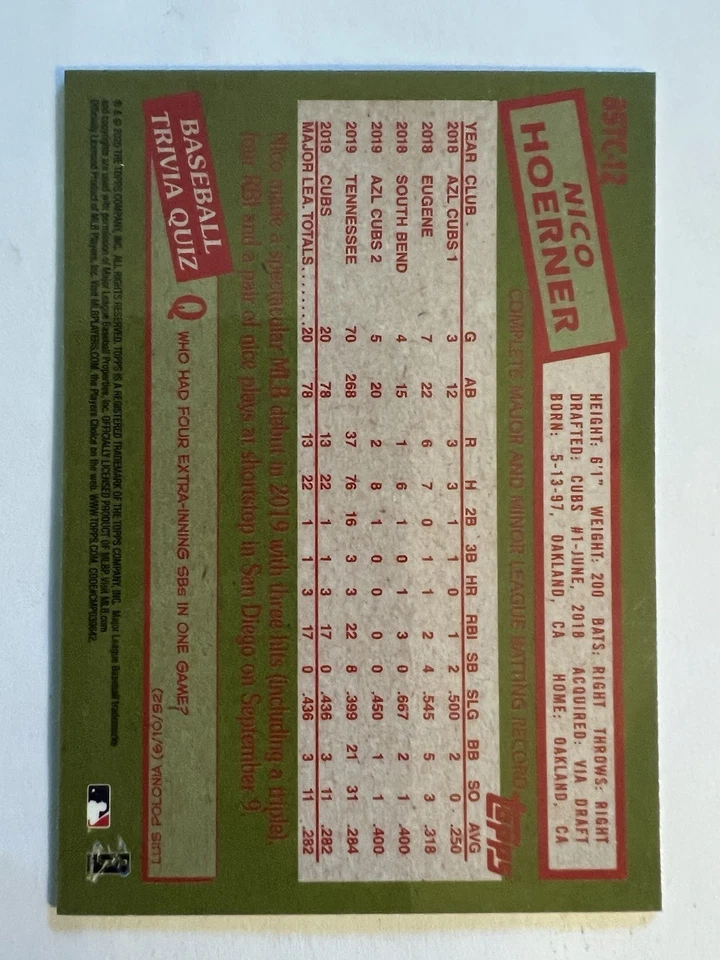 2020 Topps CHROME #85TC-12 - CUBS 2B NICO HOERNER SILVER ROOKIE Q65 - Image 2 of 2