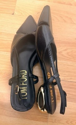 Tom Ford schwarze Leder-Sandalen niedrige Absätze brandneu ohne Karton UK 7,5 passt UK 7