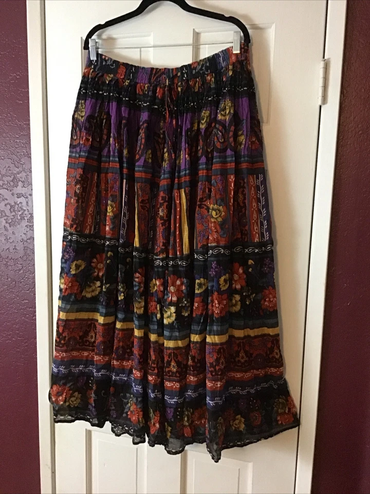Falda vintage phool talla grande cintura elástica cordón estampado floral cachemira Foto 2 de 4