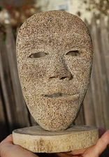 Rare two-sided Eskimo, Inuit whalebone mask on swivel base. 2 faces.