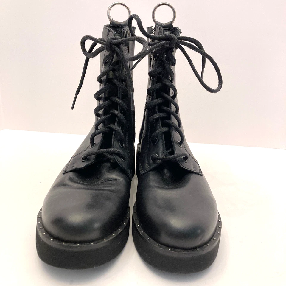 Botas Steve Madden Rocco de couro preto biqueira redonda motociclista feminina 10 M zíper lateral - Imagem 3 de 4